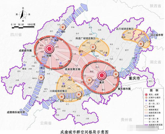 成渝城市群空間格局示意圖