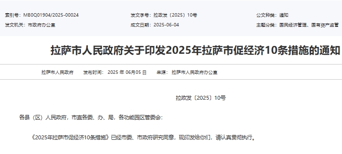 2025年拉薩市促經濟10條措施